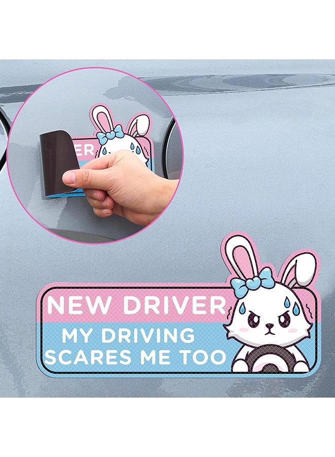 Wffo Student Driver Car Magnet - 4 PCS Nervous Rabbit Please Be Patient Student New Novice Driver Bumper Sticker Light Magnets Safety Warning Magnetic Reflective Rookie Reusable Movable - Image 5